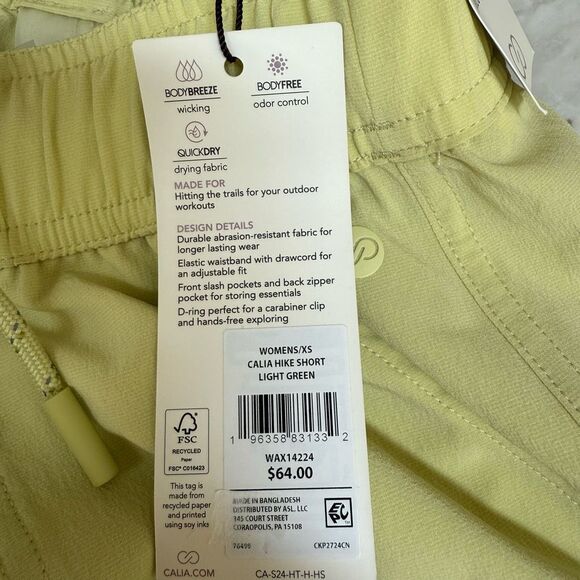 CALIA Women's Hike Shorts Light Green high rise 5” inseam size XS NWT - Picture 6 of 9